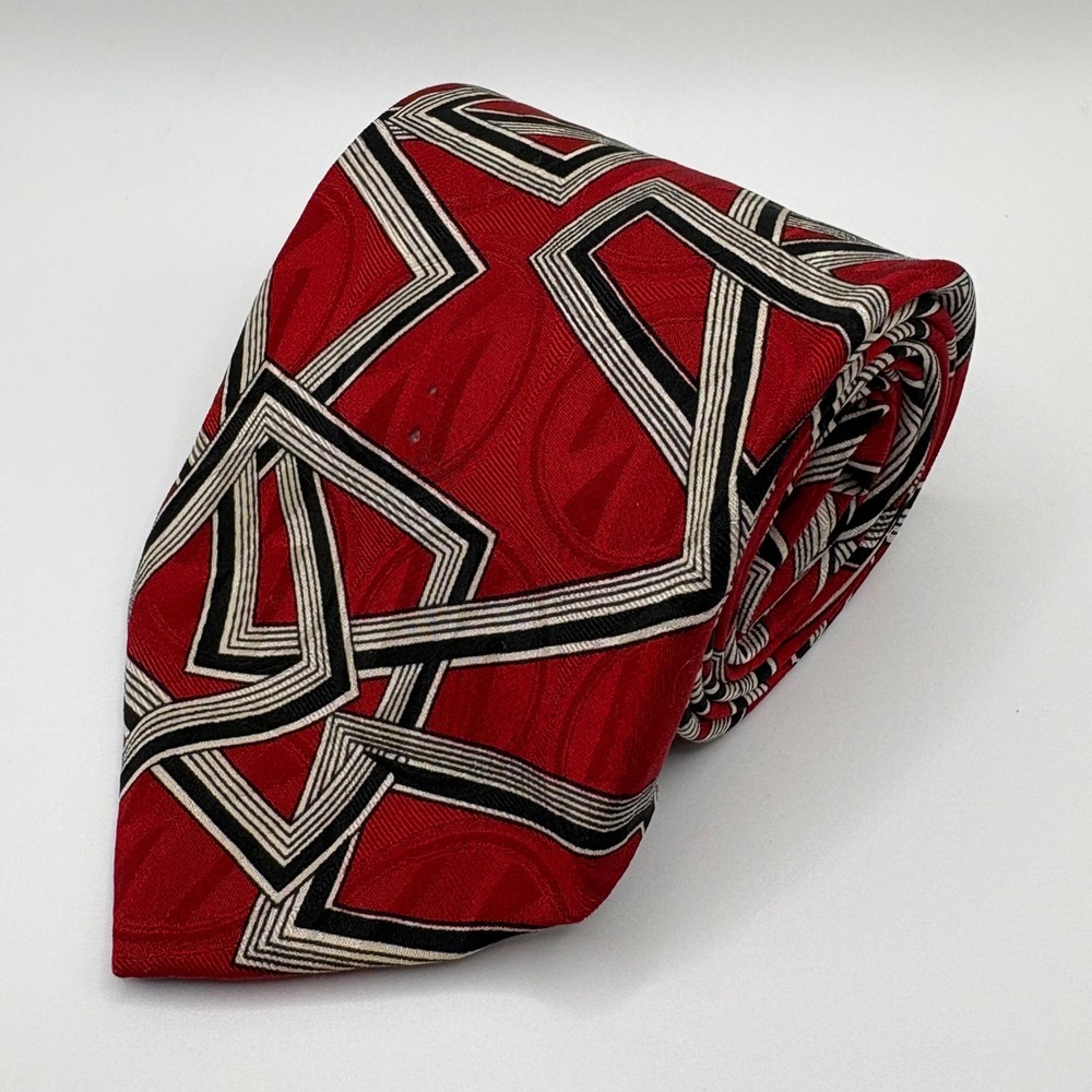 Robert Talbott Red Geometric Pattern Silk Tie x Satel's 59x4"‎